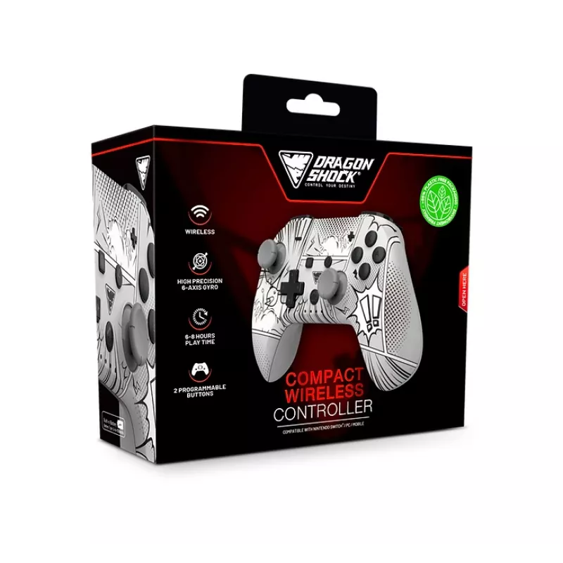 DragonShock PopTop Compact, mando, Nintendo Switch, botón Atrás, D-Pad, botón Home, botón Reset, inalámbrico, Bluetooth, USB Type-C