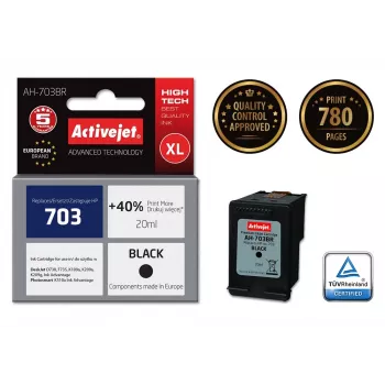 Cartucho de tinta ActiveJet AH-703BR compatible con HP 703 CD887AE, negro, alta (XL) 20 ml, a base de pigmento