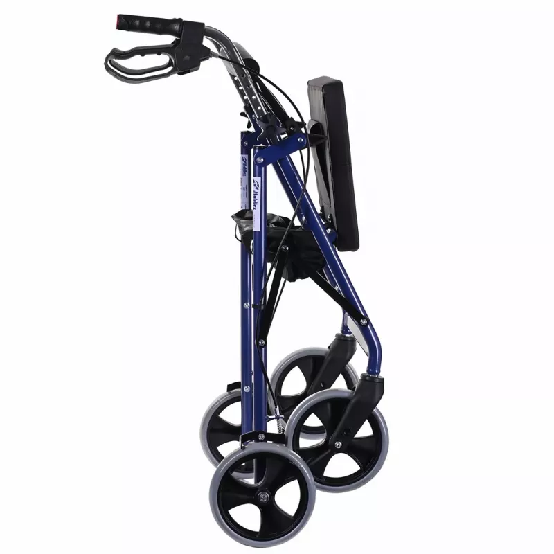 Andador de cuatro ruedas con asiento, azul/negro
