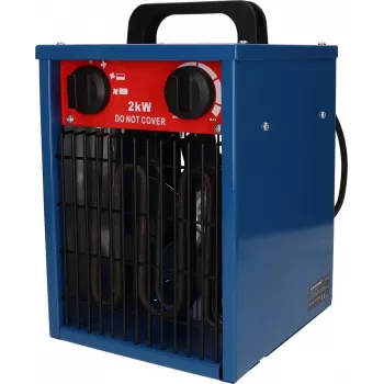 Calefactor ventilador eléctrico BLAUPUNKT EH7010 – 2000 W, elemento de acero inoxidable, IPX4, instalación en suelo, para hasta 22 m², negro/azul/rojo