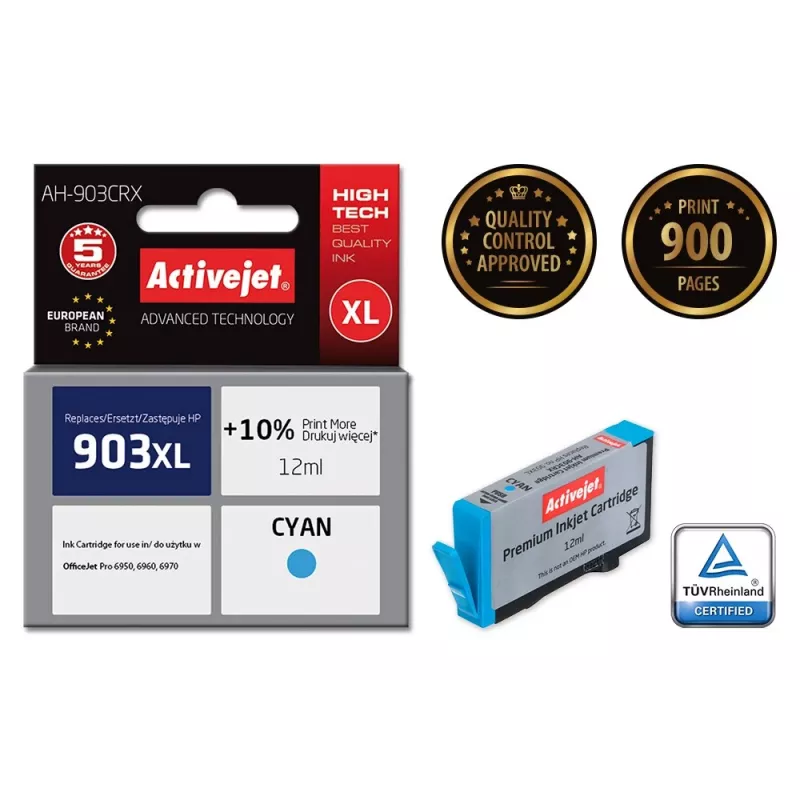 Activejet AH-903CRX Tinta (sustituto de HP 903XL T6M03AE; Premium; 12 ml; cian)