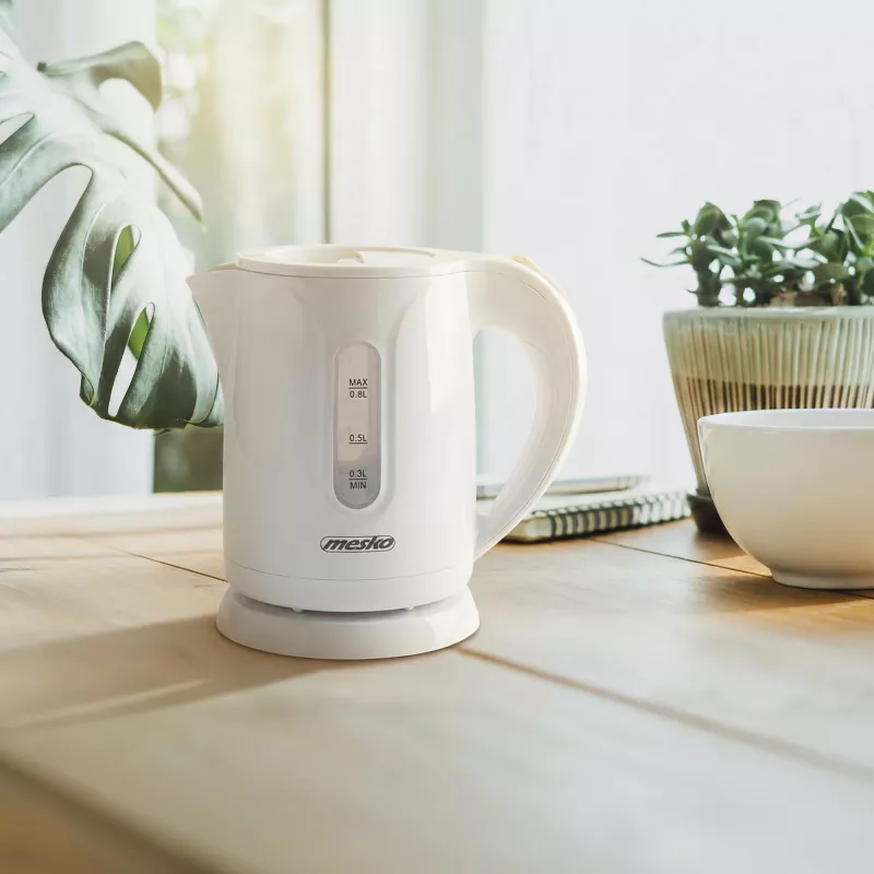 Mesko Hervidor de agua | MS 1376 | Eléctrico | 850 W | 0,8 L | Plástico | Base giratoria 360° | Blanco
