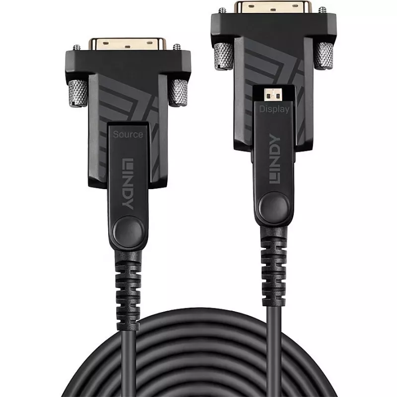 Lindy Cable Micro HDMI 18G híbrido de fibra óptica de 10 m con conectores HDMI y DVI desmontables