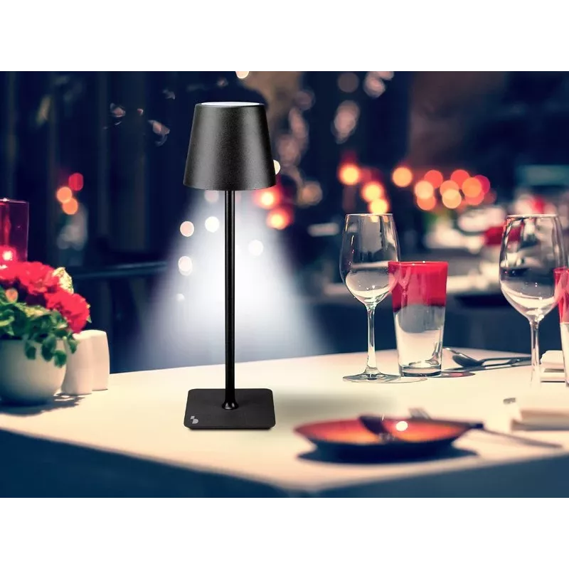 Beper P201UTP118 lámpara de mesa LED recargable, 1,5 W, interruptor táctil, regulable, adaptador para botella de 33 mm, resistente al agua, negra
