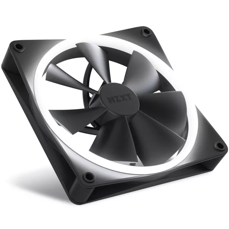 Ventilador de carcasa NZXT F140 RGB 14 cm, negro, 500–1800 rpm, rodamiento hidrodinámico, 4 pines, 18 LED