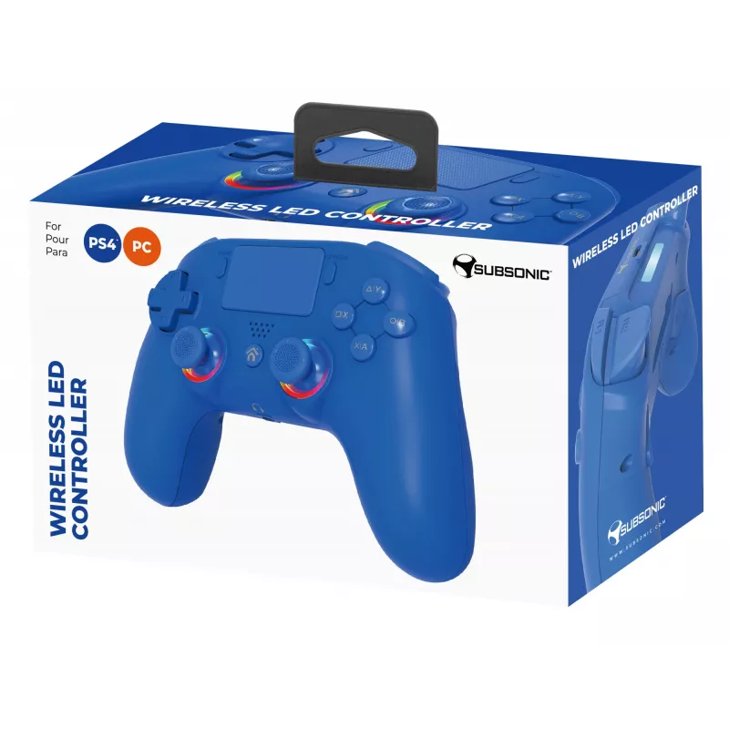 Mando inalámbrico LED SUBSONIC SA5639-3 para PS4 y PC, mando inalámbrico azul