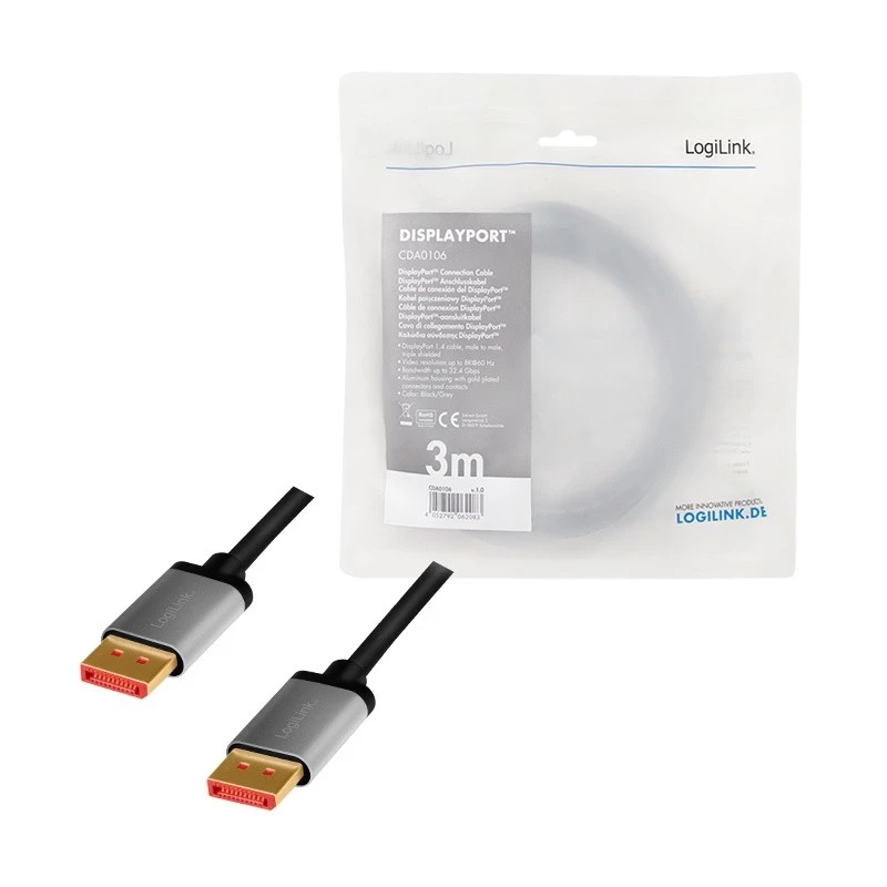 LogiLink CDA0106 Cable DisplayPort Negro Gris 3 M