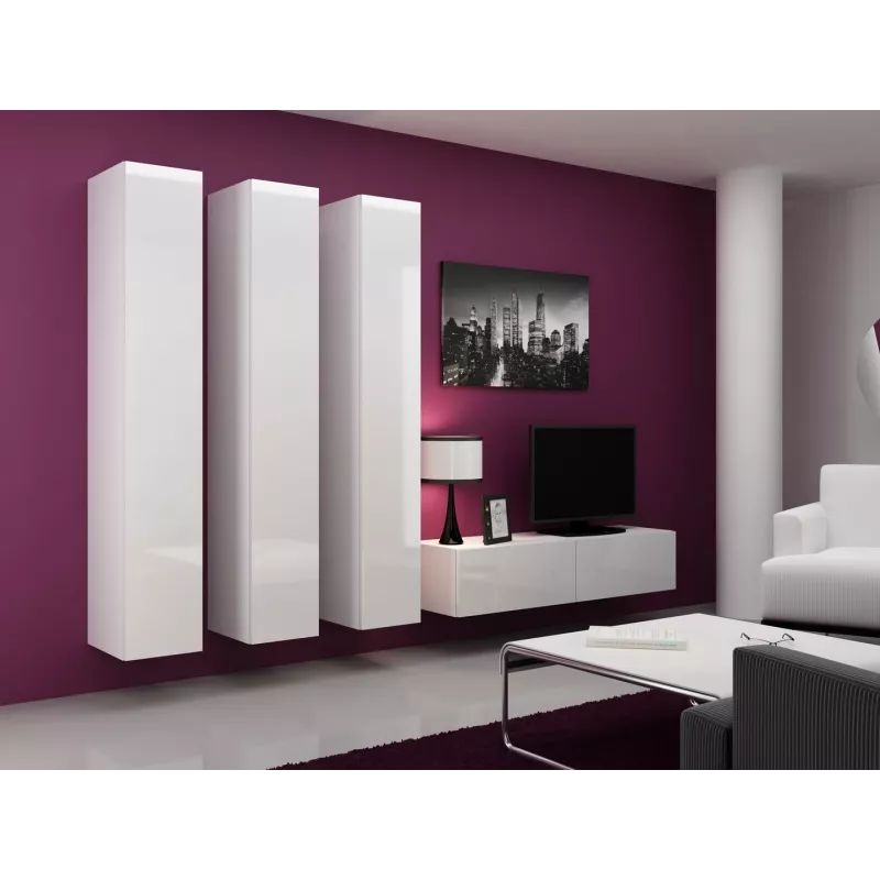 Conjunto de armarios de salón Cama VIGO 14 blanco/blanco brillante