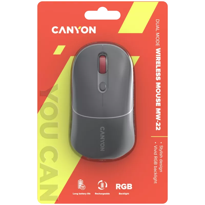 Ratón inalámbrico Canyon MW-22 2 en 1 RGB - gris - Bluetooth/RF - 1.600 dpi - recargable