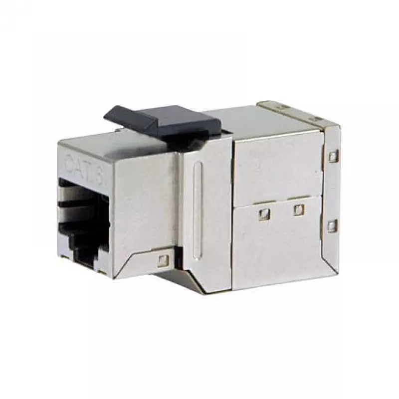 Conector hembra en línea Keystone Cat6 apantallado, set de 8, EQUIP — formato plano, RJ-45, 17×35,5×24,4 mm, plateado