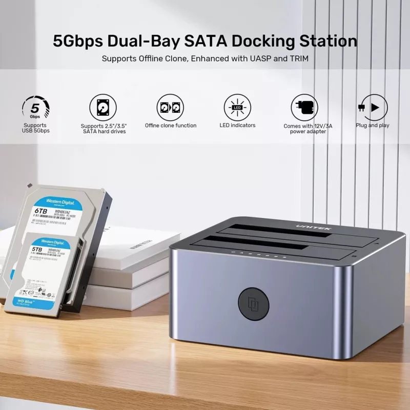 Unitek Estación de clonación 2X SATA 2,5/3,5 USB 5GB