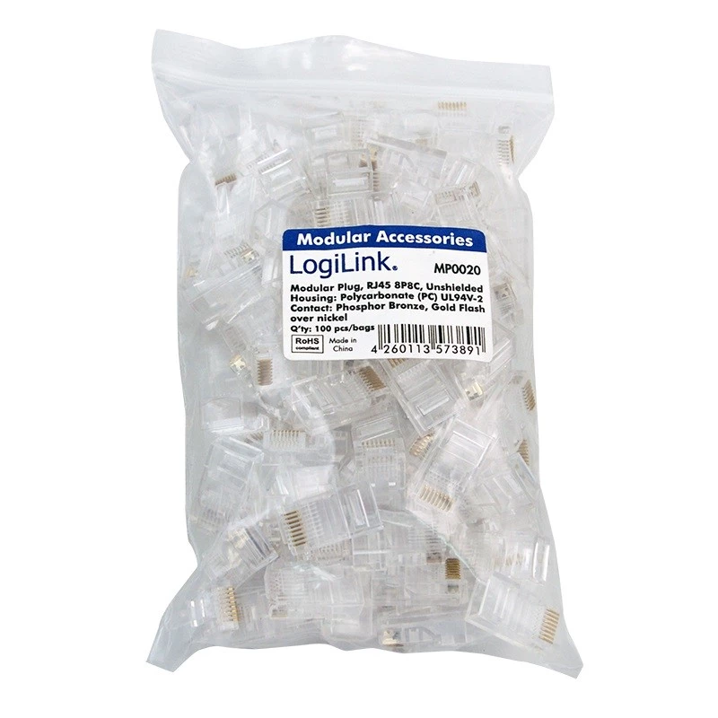 Conector macho RJ45 LogiLink MP0020 transparente