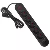 Regleta de enchufes MACLEAN MCE395 B — 5 enchufes, 3×USB, 110–240V AC, 2,1A USB, 2500W, cable de 1,5 m, negra