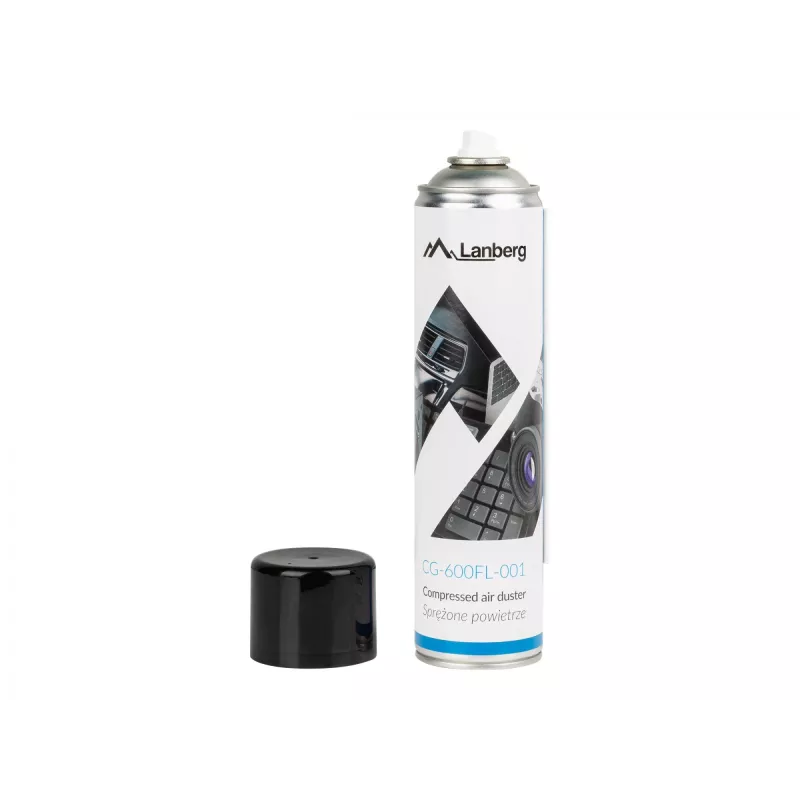 Spray de aire comprimido LANBERG CG-600FL-001 — 600 ml, para limpieza de PC, Negro/Azul/Blanco