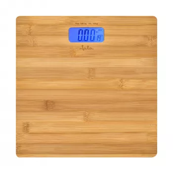 Báscula de baño electrónica Jata HBAS1489 — capacidad 180 kg, precisión 100 g, LCD de 10,2 cm, plataforma de bambú