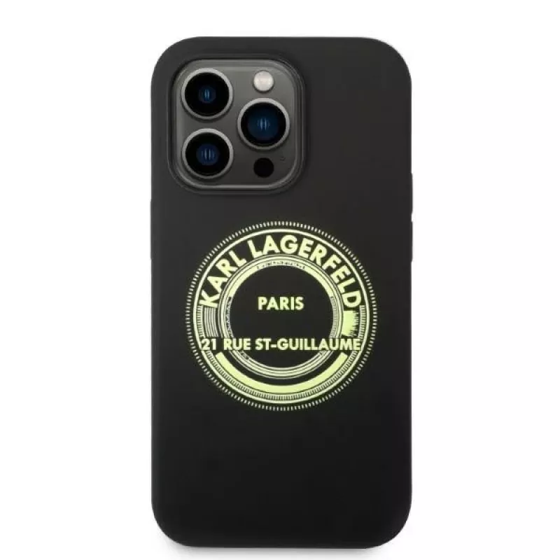 Funda blanda de silicona Karl Lagerfeld RSG negra para Apple iPhone 14 Pro KLHCP14LSRSGRCK