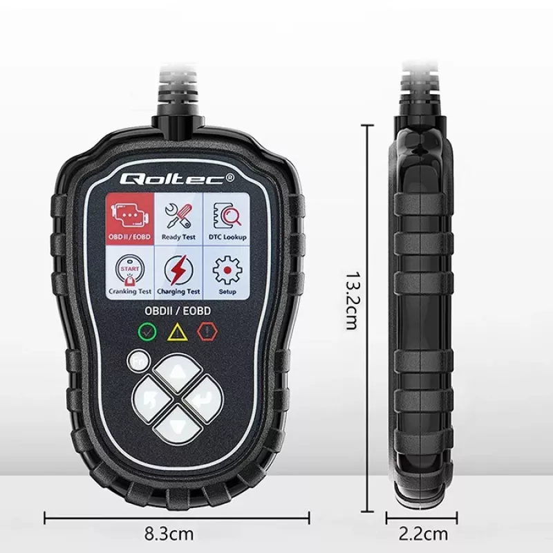 Probador de diagnóstico OBDII QOLTEC ProLine 50685 — escáner OBD-II para vehículos para sistemas de 8V/25V