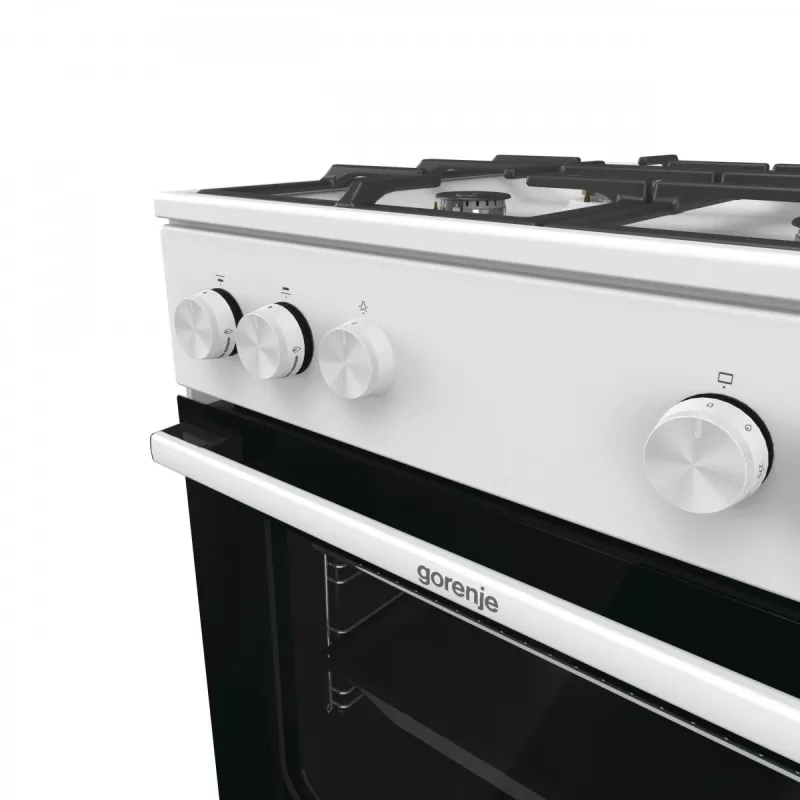 Cocina de gas independiente Gorenje GG6A10WFFM, blanca, encimera de 4 fuegos, horno de gas de 72 L, mandos frontales