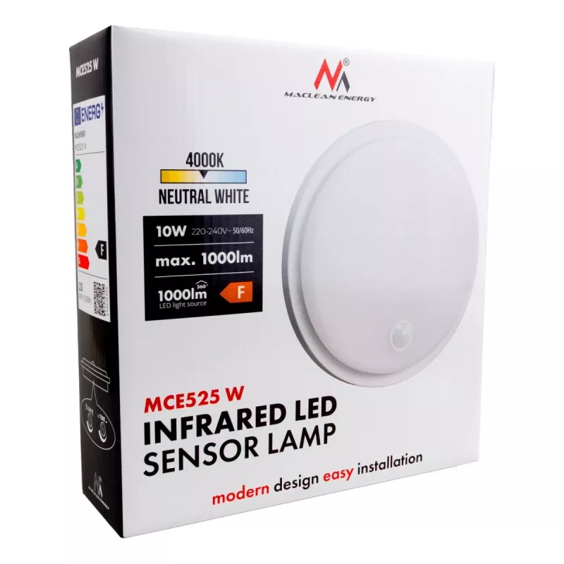 Lámpara LED con sensor PIR MACLEAN MCE525 W — luminaria LED exterior con sensor de movimiento
