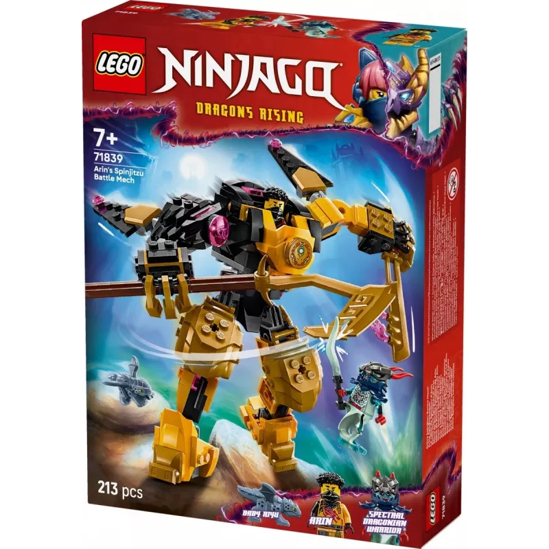 Set de construcción LEGO NINJAGO 71839 Mech de combate Spinjitzu de Arin, 213 piezas, 2 minifiguras, altura 160 mm