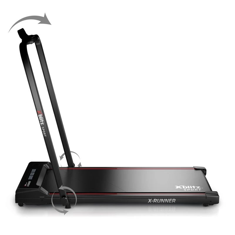 Cinta de correr motorizada Xblitz X-RUNNER — plegable compacta, velocidad máx. 12 km/h, carga máx. 120 kg, negra