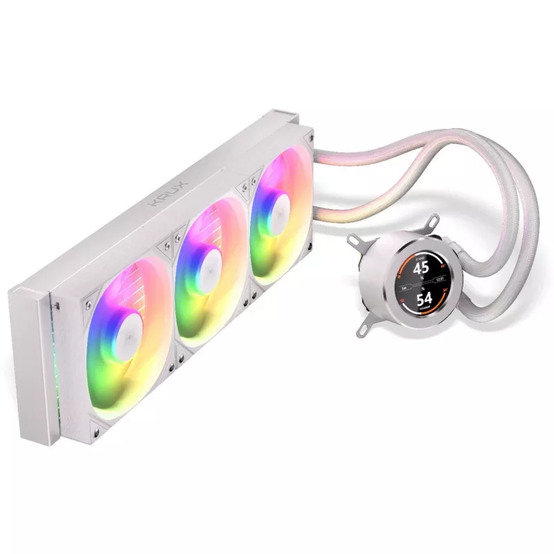 KRUX HydroGlance 360 ARGB refrigeración líquida AIO con LCD, 360 mm, blanco