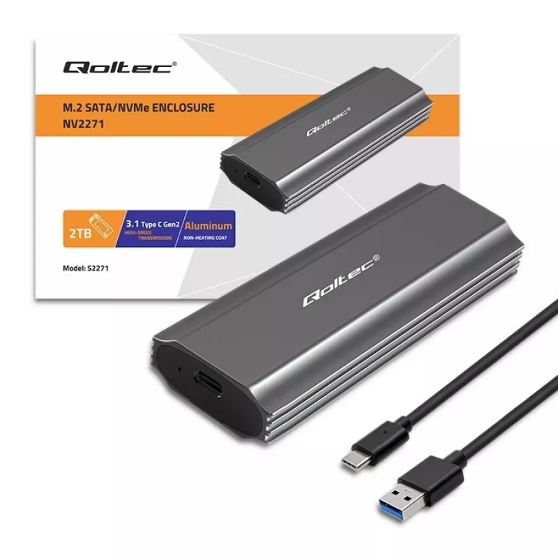 Carcasa | caja NV2271 para disco M.2 SSD | SATA | NVMe | USB-C | 2TB