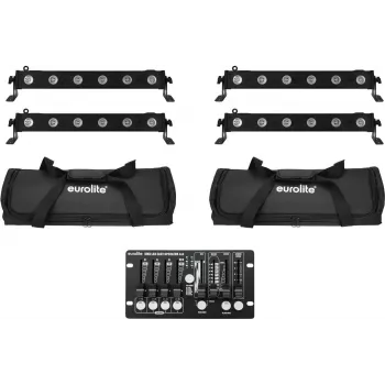 Set de barras LED EUROLITE 4x LED BAR-6 QCL RGBW con 2 bolsas blandas y controlador