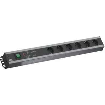 Unidad de distribución de corriente Bachmann 300.012, PDU Basic, 6 salidas AC, 2HE, cable de 2 m, negro/gris