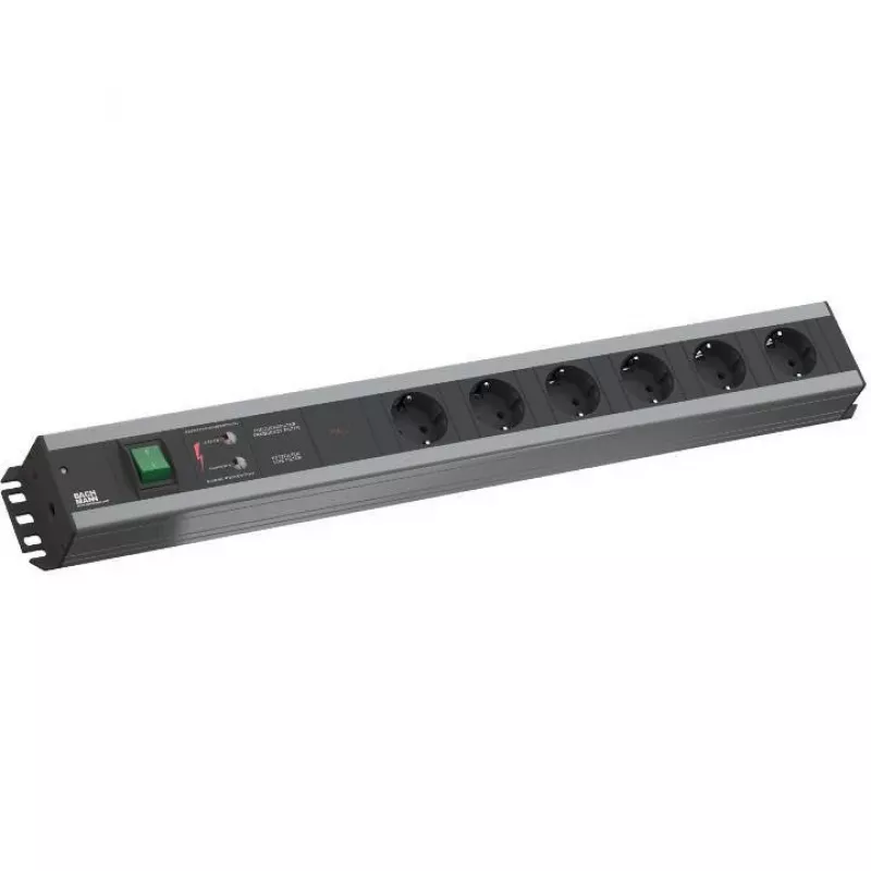 Unidad de distribución de corriente Bachmann 300.012, PDU Basic, 6 salidas AC, 2HE, cable de 2 m, negro/gris