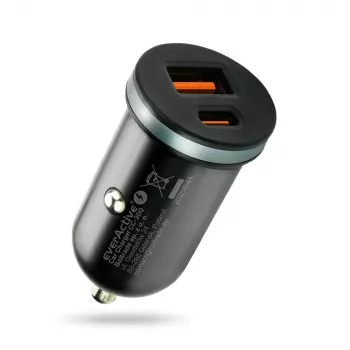 Cargador de coche everActive CC-30Q QC3.0 35W – 1x USB-A, 1x USB-C, carga rápida