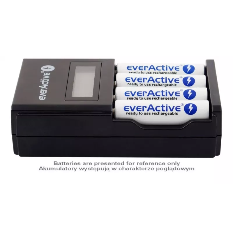 Cargador de baterías everActive NC450B — cargador de 4 celdas AAA, 110/230V AC, negro