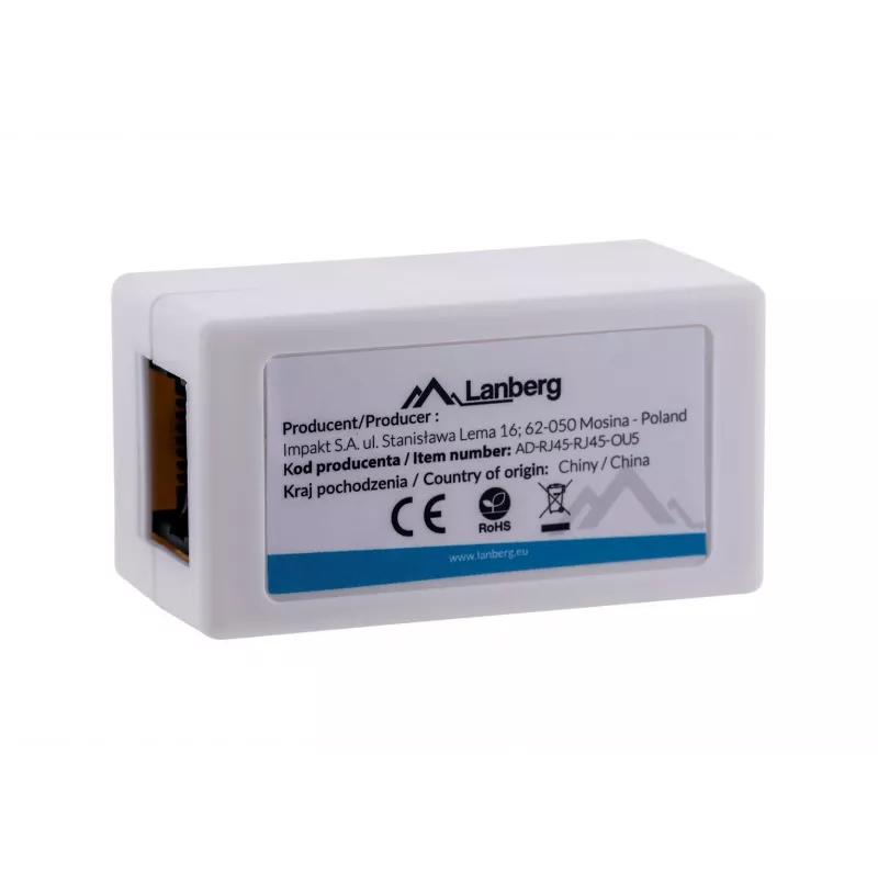 Adaptador de cambio de sexo de cable LANBERG RJ-45 a RJ-45, conector hembra–conector hembra, U/UTP Cat5e, blanco