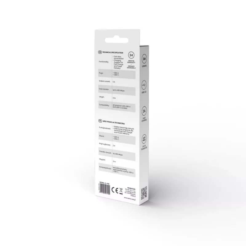 Cable USB 2.0 SAVIO CL-168, USB A (conector macho) a USB C (conector macho), 3 m, blanco