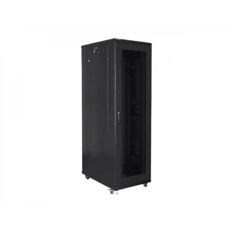 Armario rack Lanberg FF01-8042-23B de suelo de 19 pulgadas 42U 800x1000 mm, puerta de malla perforada, flat pack, negro