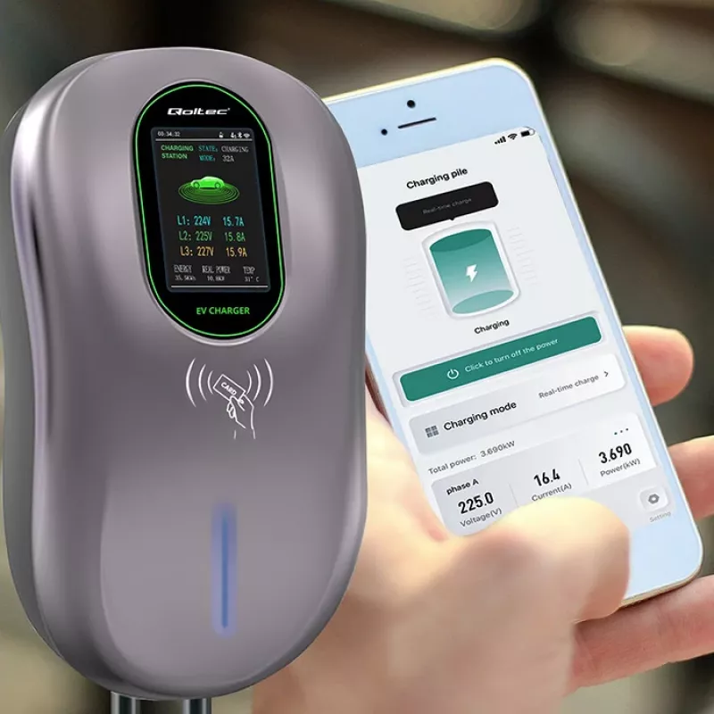 Estación de carga EV QOLTEC 52430 22 kW Wi-Fi RFID trifásica, 32 A, Type 2, IP54