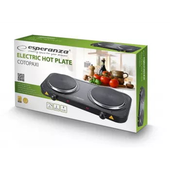 Placa de cocina eléctrica ESPERANZA EKH010K — 2 zonas negra, 155 mm, 2000 W, mando giratorio
