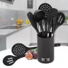 Set de utensilios de cocina Maestro MR-1542 — 8 piezas de silicona para encimera, negro, colgable con soporte de almacenamiento