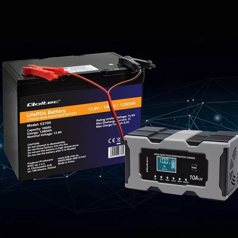Cargador QOLTEC 52493 12V 10A con función de reparación para baterías AGM