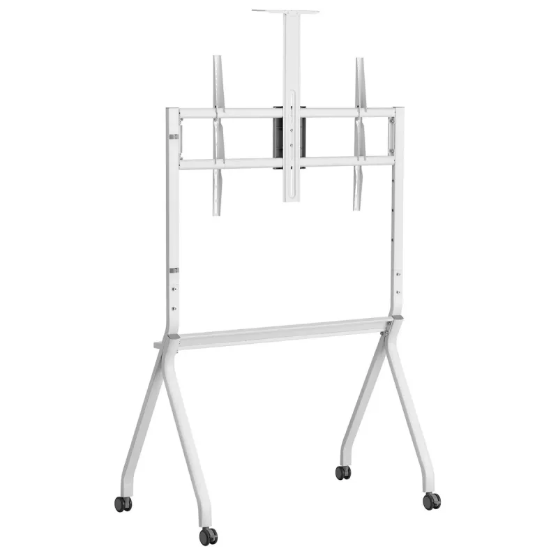 Soporte de TV de suelo MACLEAN MC-114 W para pantallas 55 inch–100 inch, blanco, VESA hasta 900x600, carga máxima 120 kg, altura 115–152 cm, estante