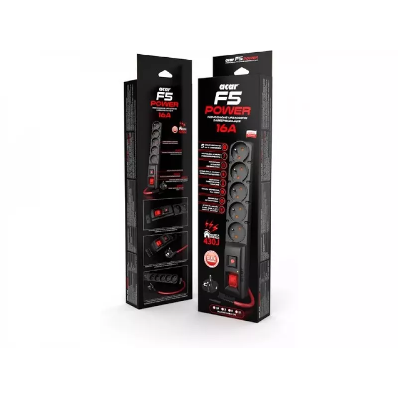 ACAR F5 POWER negro 5 tomas AC 230 V 3 m