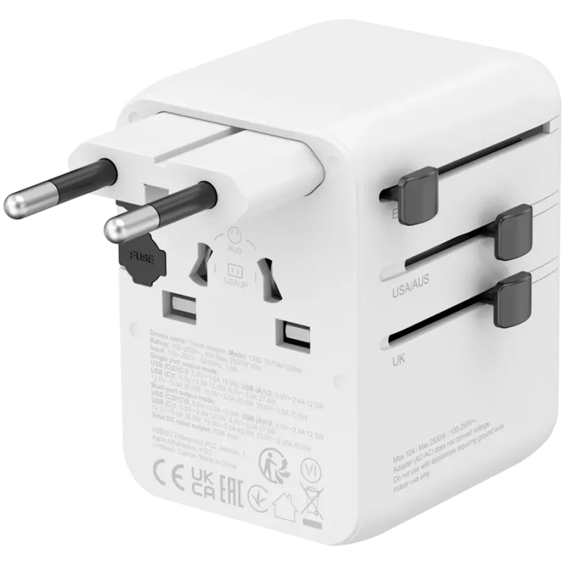 Adaptador de viaje CANYON OnTour 70 EU/UK/US/AUS 70W blanco