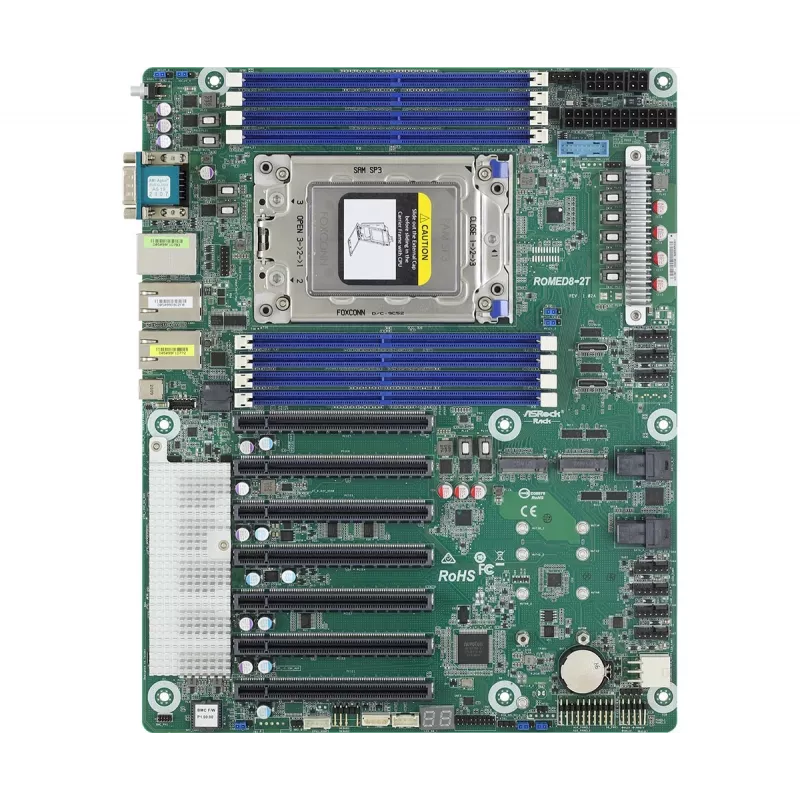 Placa base ASRock ROMED8-2T ATX para AMD EPYC LGA 4094, 8× DDR4 DIMM, Octa-Channel, 2× M.2, 8× SATA III, 10GbE, 3× RJ-45