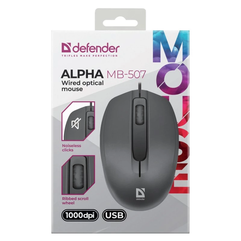 Defender Ratón de ordenador con cable y clic silencioso