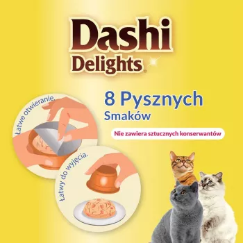 Snacks húmedos para gatos INABA Dashi Delights pollo con salmón en caldo 70 g — snack de pescado, sin cereales, sin soja y sin gluten