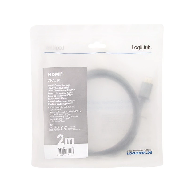 LogiLink CHA0101 Cable HDMI-AV Negro-Gris 2m HDMI a HDMI conector macho