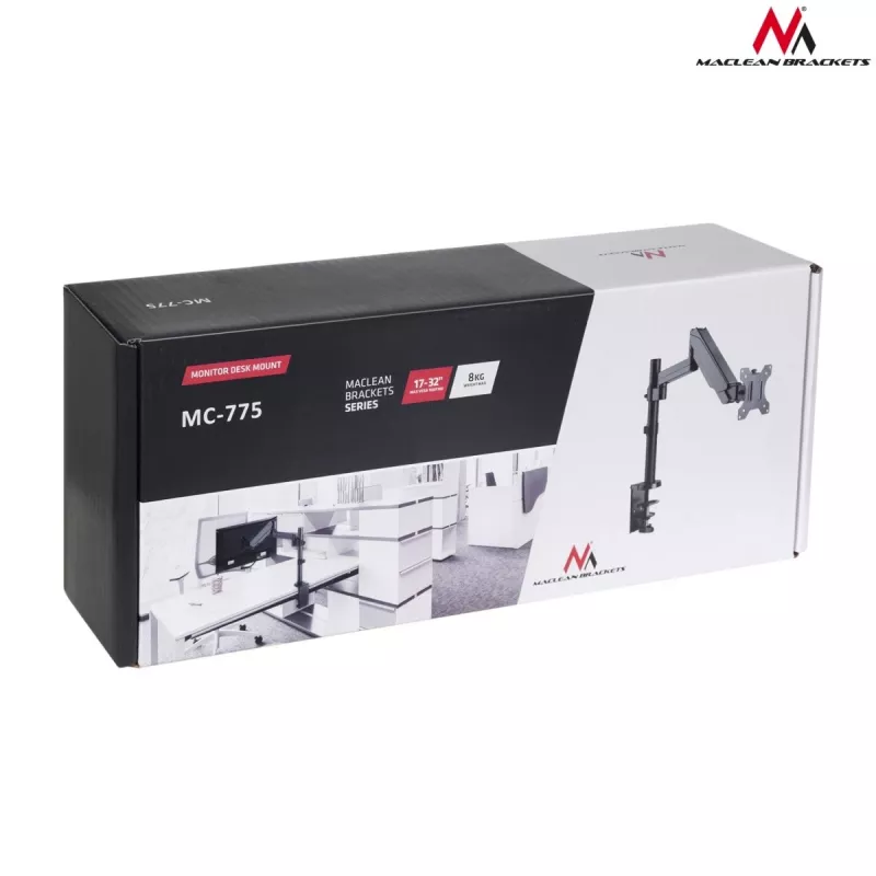 Soporte de monitor de escritorio MACLEAN MC-775 para pantallas de 32 pulgadas (81,3 cm), VESA 75x75–100x100, hasta 8 kg, gris