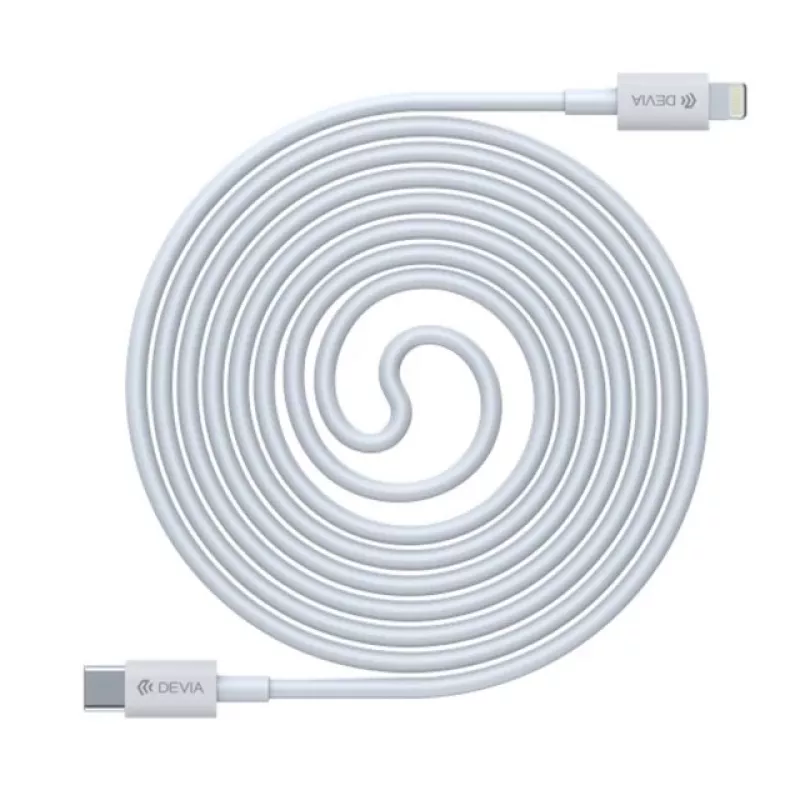 Cable USB-C a Lightning Devia Smart Series PD 18W – blanco, certificado MFi