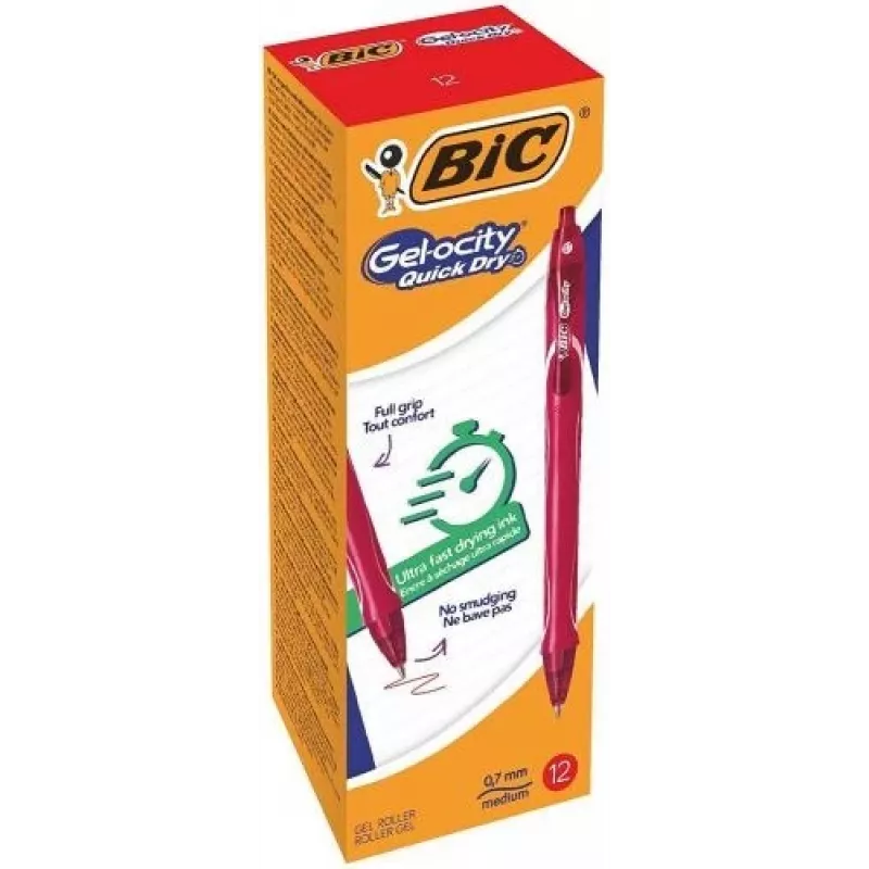 BIC bolígrafo de gel Gelocity QUICK DRY rojo, pack de 12 494671