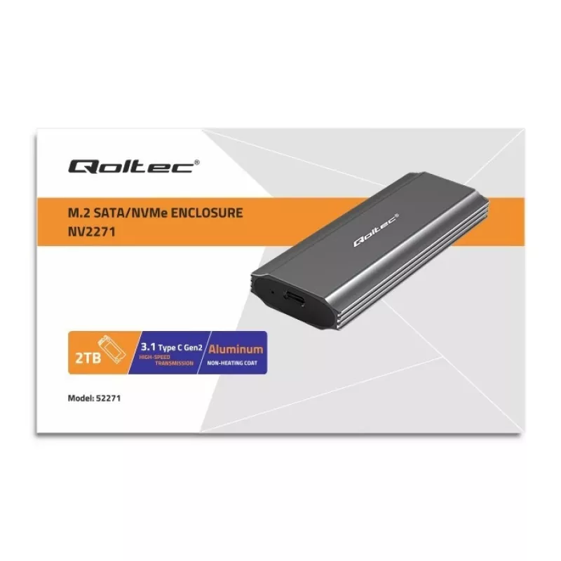 Carcasa | caja NV2271 para disco M.2 SSD | SATA | NVMe | USB-C | 2TB